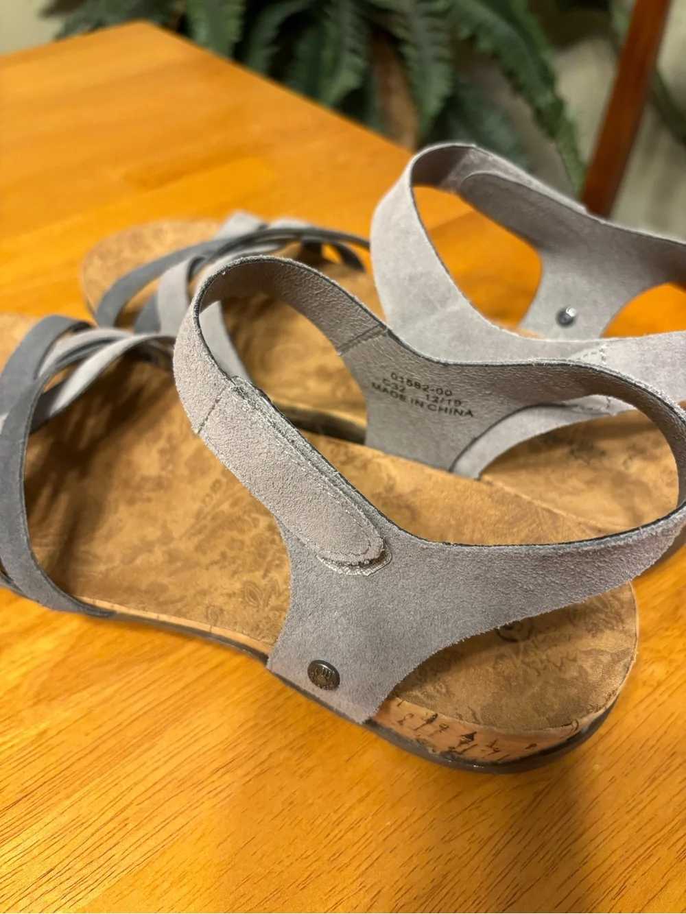 BearPaw Gray Strappy Open-Toe Wedge Sandals